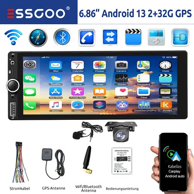 Autoradio 1 DIN Carplay GPS Navi RDS 2+32G Android 13 USB WIFI Bluetooth MIK KAM - Bild 1 von 4