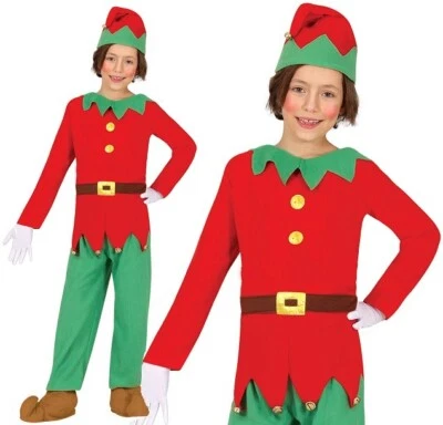 Childs Christmas Elf Fancy Dress Costume Xmas Santa's Kids Elf Outfit New fg - Image 1 of 4
