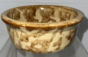 Antique Bennington Rockingham Pottery Yellow Ware / Brown Sponged 5” Bowl - Picture 1 of 6