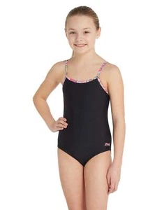 Zoggs Girls Heavenly Classicback Swimsuit - Black/Multi - Picture 1 of 6