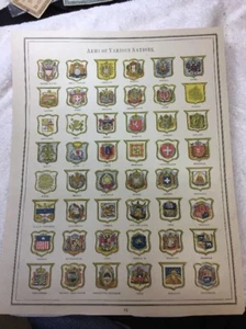 1888 Large Antique Famous Print,arms Of Various Nations ,10”x13”.gaskell’s - Picture 1 of 1