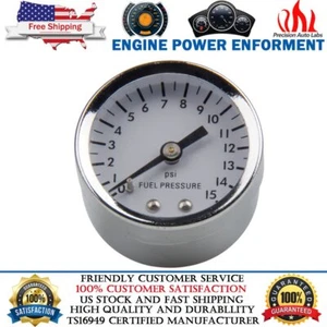 White Chrome Fuel Pressure Guage 0-15 PSI 38mm Diameter 1/8 NPT Female Port 1561 - Picture 1 of 10