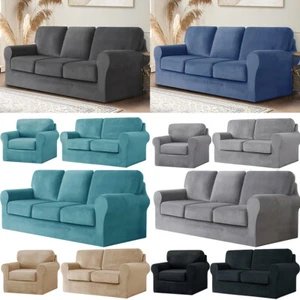 Stretch Sofa Cover Soft Velvet Chair Loveseat Couch Slipcover with Cushion Cover - Picture 1 of 108