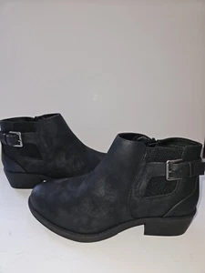 NWOT Lane Bryant Wide Ankle Booties Sz 10.5W Black Faux Leather Short Buckle - Picture 1 of 8