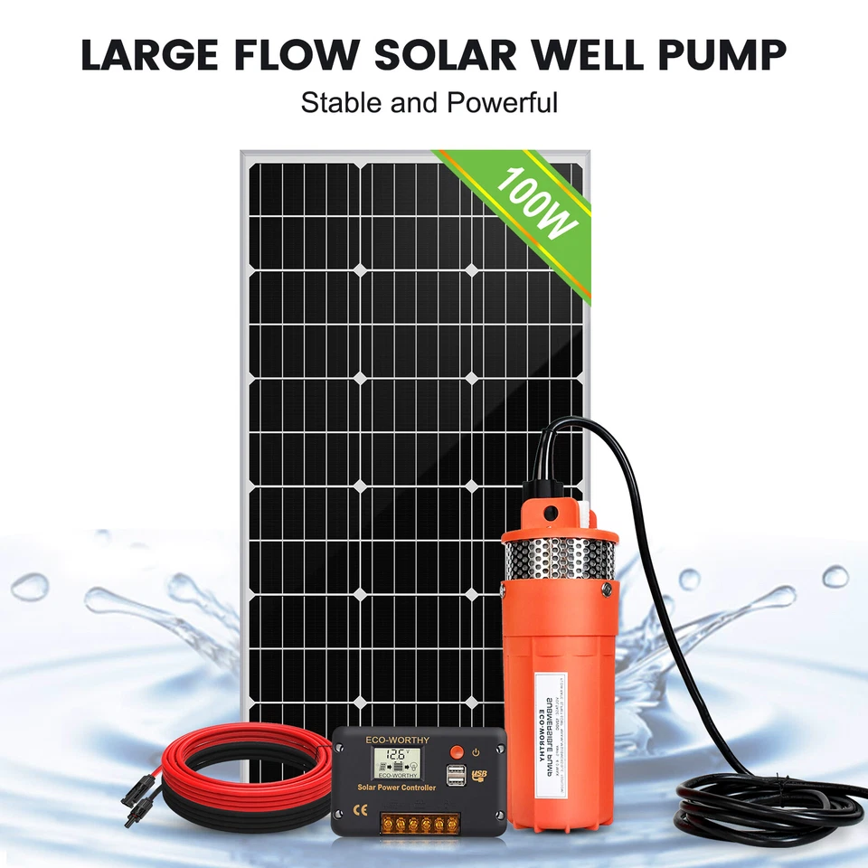 PUMPLUS Solar Water Pump Kit -12V DC Submersible Well Water Pump &100W Solar Panel ,Farm