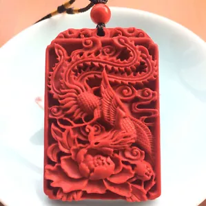 Moda China Natural Rojo Orgánico Cinnabar Fénix Colgante Amuleto de la Suerte Lo último - Imagen 1 de 7