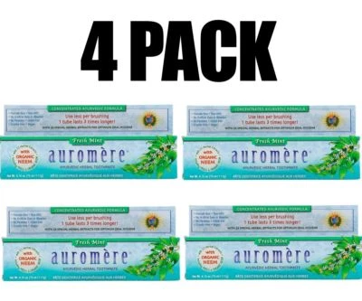 Auromere, Ayurvedic Herbal Toothpaste, Fresh Mint, 4 PACK, 4.16 oz each