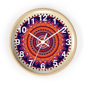 Mandala Circle Round Art Wall Clock - With a Real 3D Wood Frame Decor - Picture 1 of 19