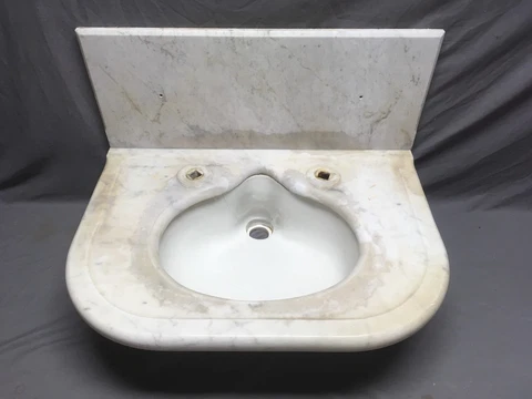 30" Antique Half Round Marble Bath Sink Oval Vitreous China Basin Vtg 345-20E Cover