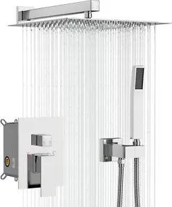 10'' Bathroom Faucet Set Shower System Square Rainfall Shower Head&Handle Combo - Picture 1 of 13