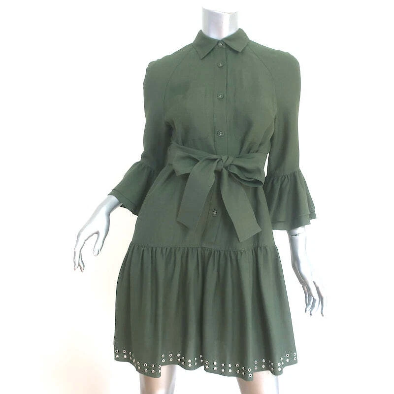 Derek Lam 10 Crosby Grommet-Embellished Mini Shirt Dress Green Size 2 - Image 1 of 4
