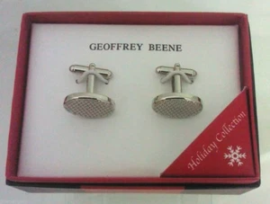 Mens CUFFLINKS Geoffrey Beene CHRISTMAS COLLECTION Oval Silver Tone 6915-40 - Picture 1 of 1