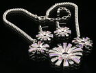 unique trends purple pink bead chain flower statement necklace drop earrings N71