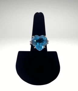 Heart Shape Topaz & Diamond Gold Ring 18KYG - Picture 1 of 12