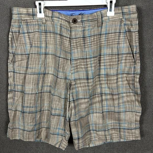 Tasso Elba Island Linen Blend Shorts Mens 36 Plaid Front Beige Multicolor - Picture 1 of 17