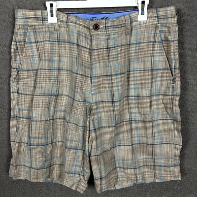 Tasso Elba Island 亚麻混纺短裤男式 36 格子正面米色多色 — 第 1/4 张图片