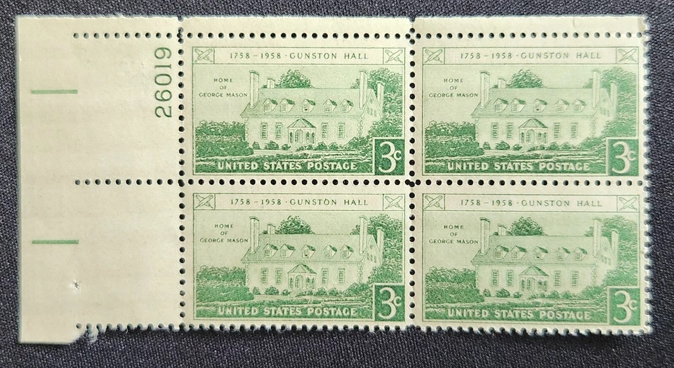 US Scott 1108 - Gunston Hall - MNH - 1958 Issue - Plate Block of 4 - Image 1 of 1