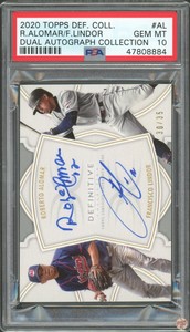 2020 TOPPS DEFINITIVE COLLECTION ALOMAR & LINDOR DUAL AUTO #AL PSA 10 POP 1 (884
