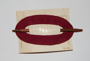 VINTAGE DARK RED MAROON SUEDE STICK BARRETTE HAIR ACCESSORY NEW OLD STOCK