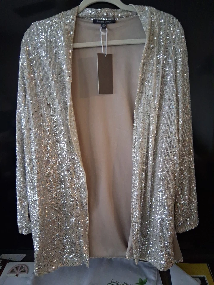 Laurel Grey 女式亮片浅开襟外套中号全新带标签长袖 — 第 1/1 张图片