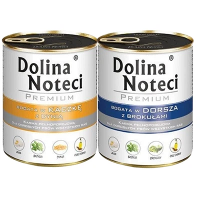 DOLINA NOTECI Premium Nass Kabeljau mit Brokkoli und Ente mit Kürbis 24x800g - Bild 1 von 3