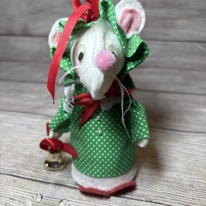 Vintage Handarbeit Weihnachten Maus Haube Glocke Google Eyes weiß 6,5" - Bild 1 von 8