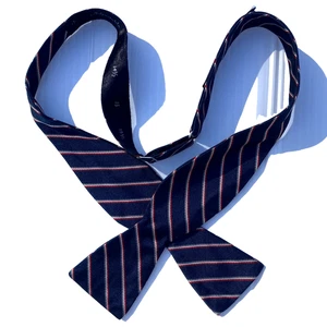 Vintage John Wanamaker Silk Bow Tie Navy Field, Red White Gray Stripe 2” Width - Picture 1 of 5