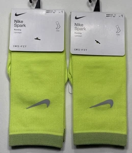 (2) Pair Nike Spark Unisex Lightweight Running Crew Socks Volt Yellow FREE SHIP - Picture 1 of 5