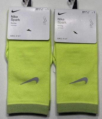(2) Pair Nike Spark Unisex Lightweight Running Crew Socks Volt Yellow FREE SHIP - Image 1 of 4