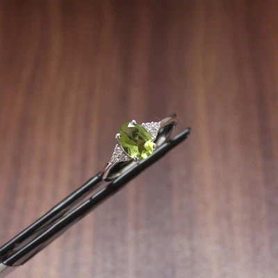 Solitaire Peridot Engagement Ring 925 Sterling Silver Ring For Women - Image 1 of 4