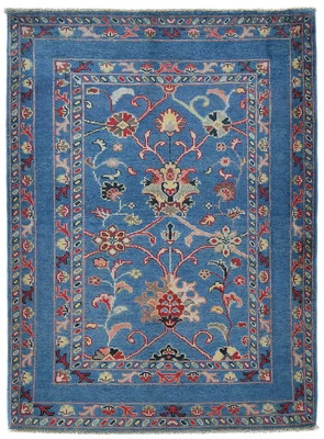 Hand-Knotted Blue Kazak Oushak Rug 3X5 ft Pakistan Modern Style Oriental Carpet - Image 1 of 4