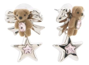 Betsey Johnson Authentic Felted Teddy Bear Star Drop Earrings NIB - Picture 1 of 3