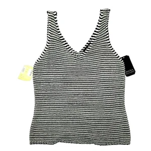 Dana Buchman Damen XL V-Ausschnitt Tank schwarz/weiß gestreift Stretchgewebe stylisch NEU - Bild 1 von 7