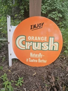VINTAGE ORANGE CRUSH PORCELAIN SIGN OLD SODA FLANGE BEVERAGE COLA POP DRINK 17" - Picture 1 of 5