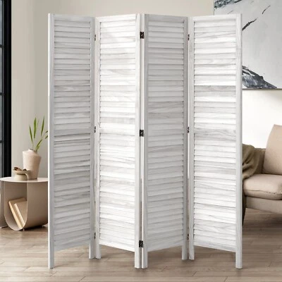 Oikiture 4 Panel Room Divider Privacy Screen Partition Timber Wooden Fold White - image 1 of 4