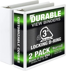 Samsill 3 Ring Durable View Binders - 2 Pack 3 Inch Locking D-Ring Non-Stick - Picture 1 of 8