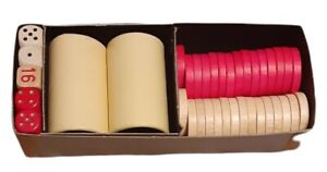 Vintage Replacement Backgammon Pieces Red & Cream 30/8" Chips/Shakers/Dice