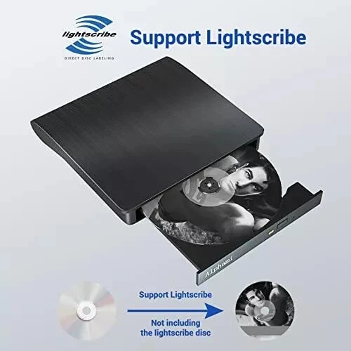 External USB 3.0 CD/DVD Burner Lightscribe Label Writer HP Dell Lenovo Mac/PC - Image 1 of 4