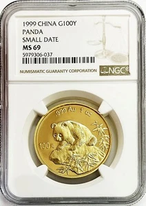 1999 GOLD CHINA 1oz PANDA 100 YUAN NGC MS 69 SMALL DATE COIN - Picture 1 of 2