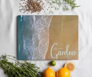 Personalized Custom Beach Ocean Tempered Glass Cutting Board, Housewarming Gift - Picture 1 of 9