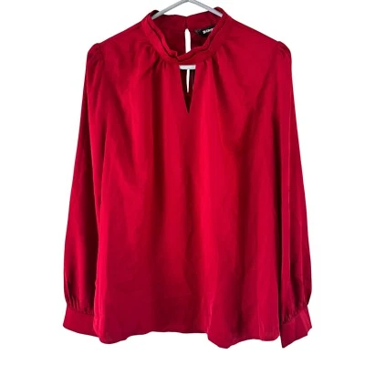 Allegra K Red Blouse Mock Neck Long Sleeve Keyhole Top Size L - Image 1 of 4