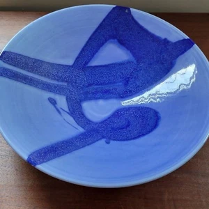 Handcrafted Ceramic Decorative Bowl With Blue Abstract Design & Hanging Loop - Picture 1 of 5