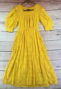 Vestido Babydoll Sister Jane Mujer Pequeño Amarillo Encaje Manga Abullonada Nuevo Con Etiquetas - Imagen 1 de 11