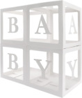 Baby Boxes With Letters For Baby Shower, White Clear Balloon Box Blocks Gender R
