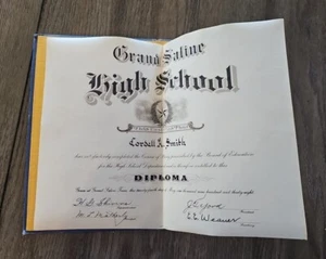 1938 Grand Saline High School Diploma Texas TX Rare Cordell Smith - Picture 1 of 6