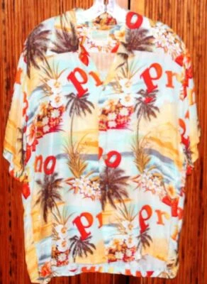 Vintage Diamond Head Hawaiian Primo Palm Tree Aloha Camp Shirt Light Blue Floral - Image 1 of 4