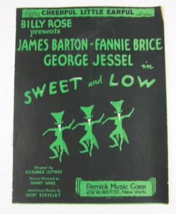 Vintage 1930 SWEET and LOW Original Music Sheet James Barton Fannie Brice REMICK - Picture 1 of 4