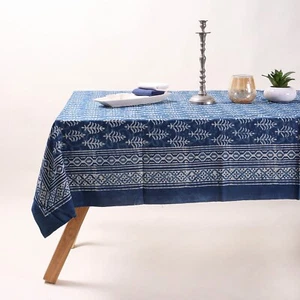 Blockdruck Tischdecke 60x90 für Rechtecktische Baumwolle Dabu Floral Indigo Blau - Bild 1 von 5