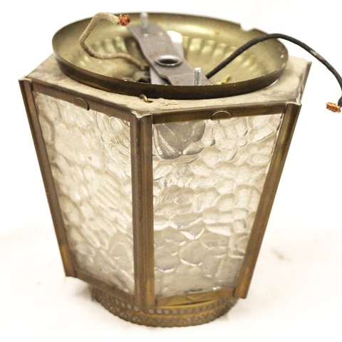 Antique Hinkley Porch Light Brass & Pebbled Glass Panes 6 Panel Ceiling Mount Cover