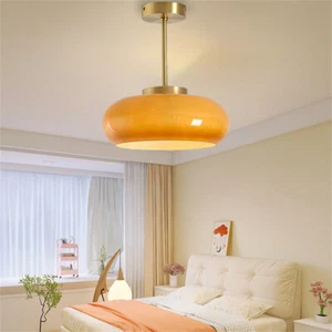 Retro Glass Oval Ceiling Lamp Nordic Macaron Bedroom Semi Flush Mount Chandelier - Picture 1 of 12
